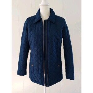 Lands End Primaloft Quilted Coat Jacket Navy Blue Women's Small 6 8 Full Zip